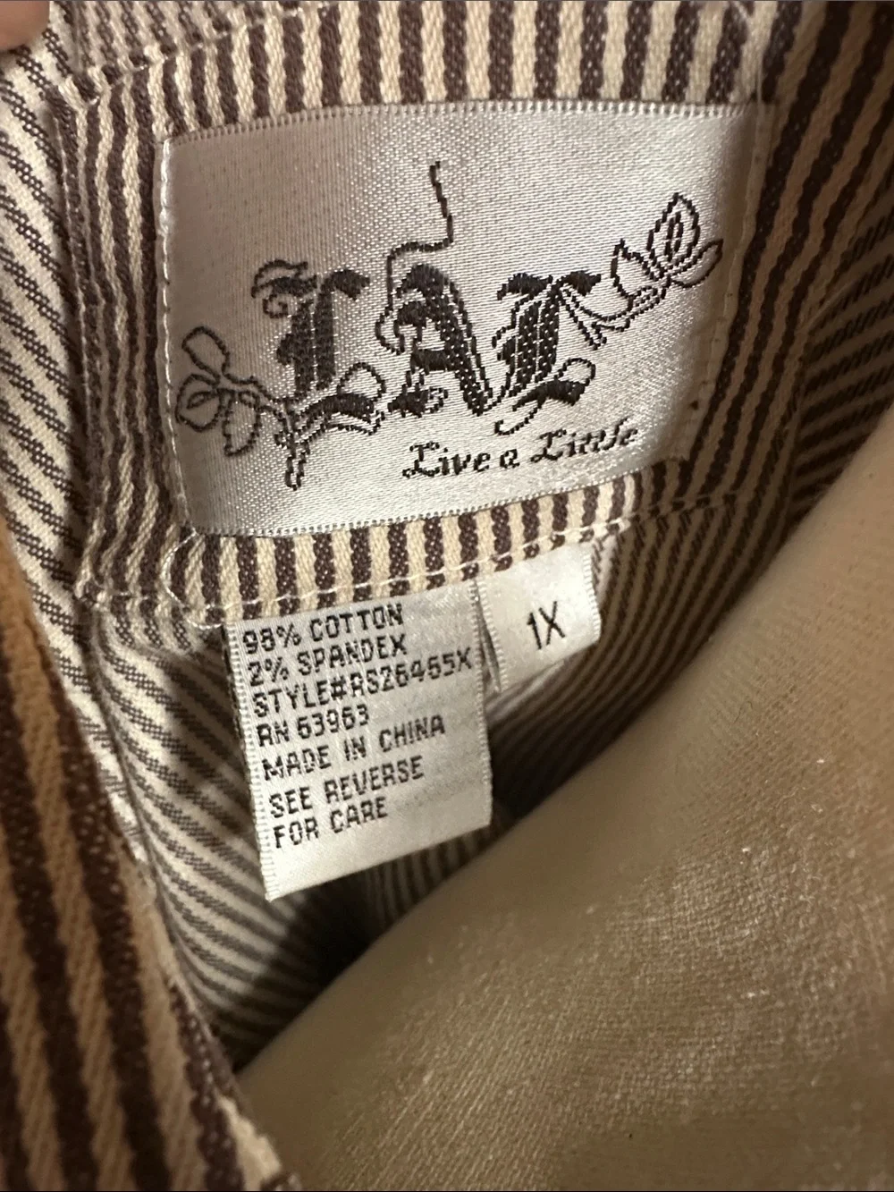 Brown & White Striped Jacket 3/4 Split Sleeve Hook & Eye Closure Size 1X